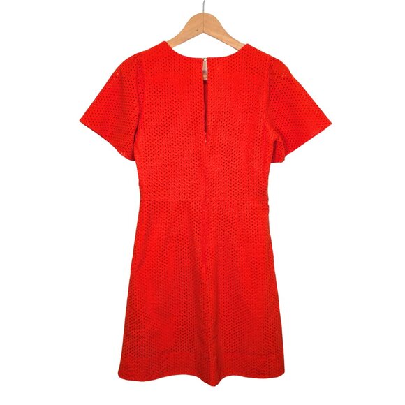 J.Crew Womens Size 4 Dress Red Orange Eyelet Flutter Sleeve Fit Flare Cotton - Picture 2 of 10